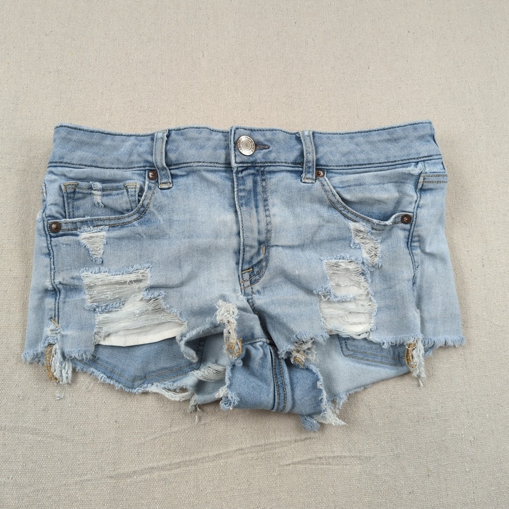 American Eagle Shorts Womens 8 Blue‎ Shortie Cut Offs Distressed Micro